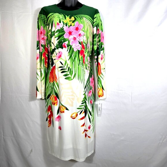 NWT Maggy London Floral Party Dress Sz 16 Long Sleeve Flowy Tropical Maxi - Picture 1 of 10